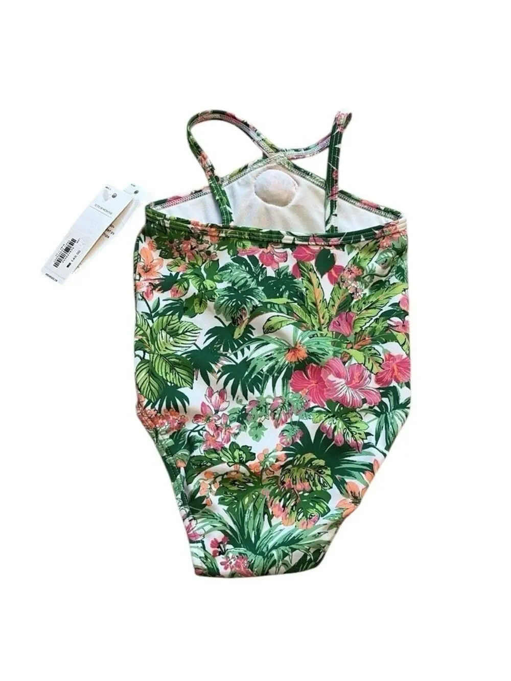 Janie and Jack Floral Kids Swimsuit - Green and Pink Size 12-18 months